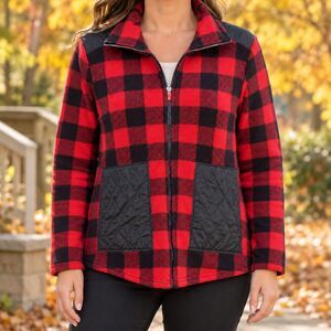 Chaps Sport women’s buffalo plaid fleece jacket large quilted pockets
